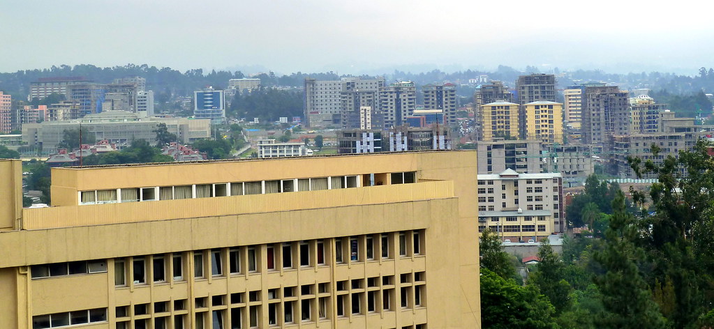 A breathtaking cityscape from a tall building in Kazanchis, the best neighborhood to stay in Addis Ababa.